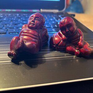 Set of 2 Miniature Chinese Red Buddha Figurines